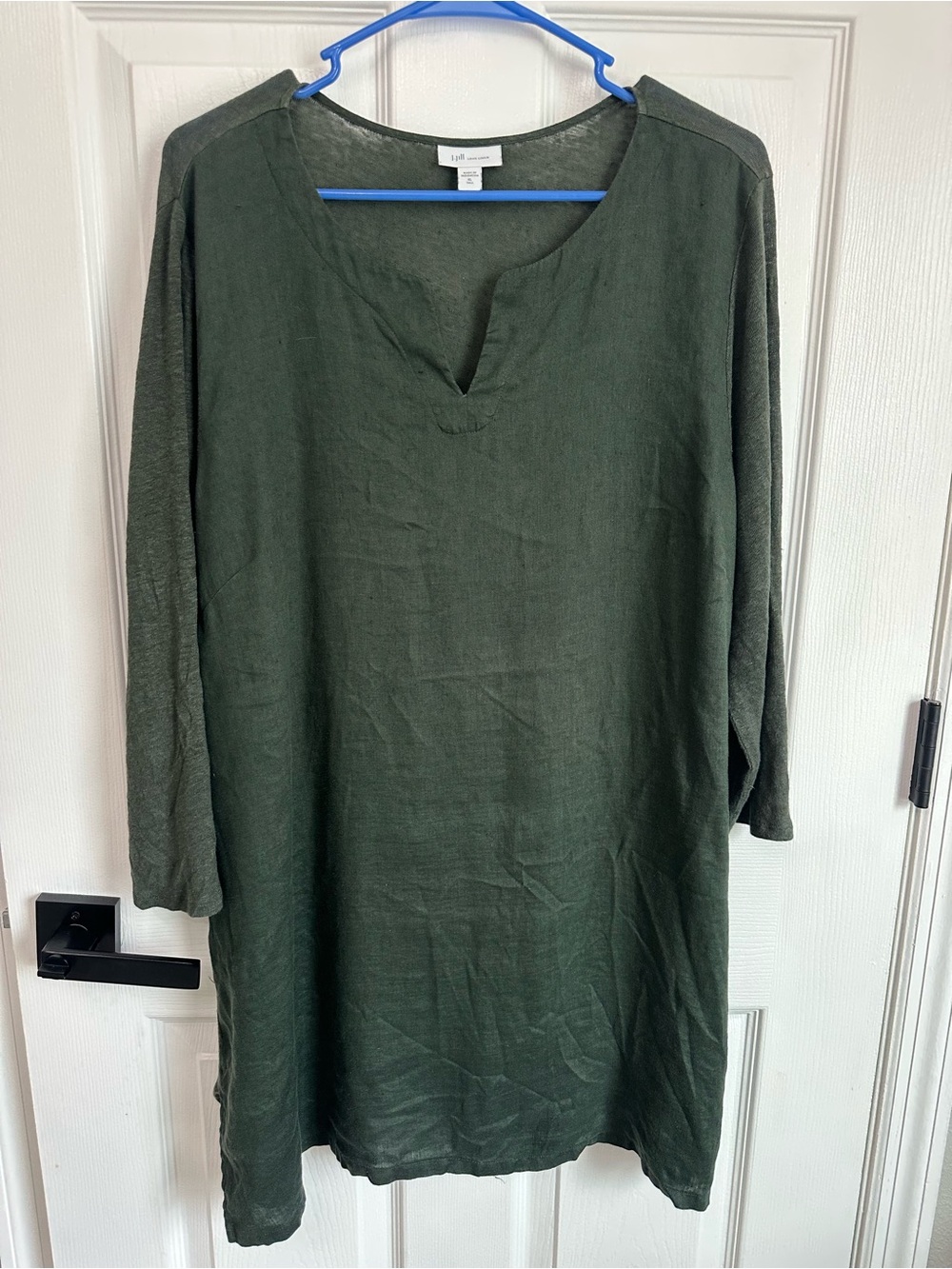 J. JILL Love Linen Tunic Women's Dark Green Knit Mixed Media A Line Size XL Tall